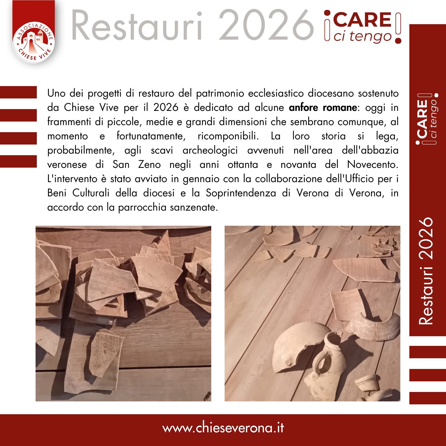 I care, ci tengo 2026 Anfore Romane - Chiese Vive - Chiese Verona