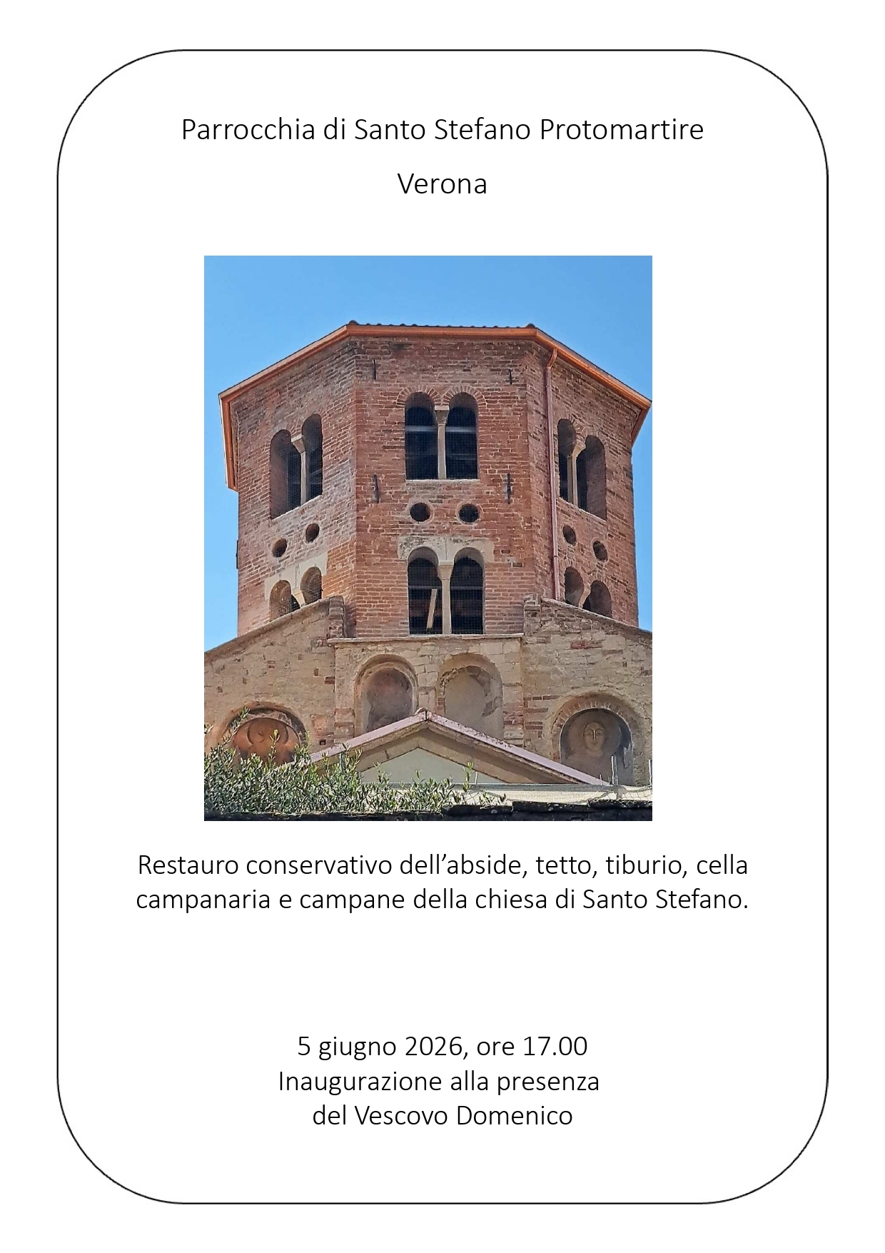 05/06/2026  Inaugurazione di alcuni significativi restauri che hanno interessato la chiesa di Santo Stefano - Chiese Vive - Chiese Verona